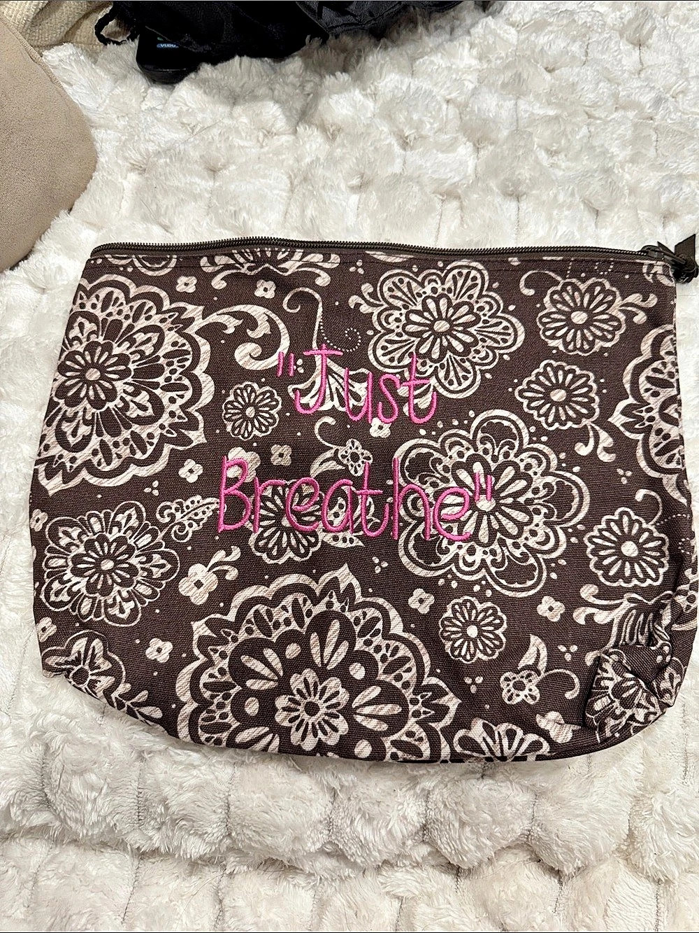 Thirty-One Just Breathe Floral Cosmetic Pouch Brown & Pink